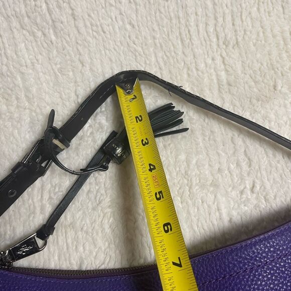Cole Haan Purple Leather medium Shoulder Bag with black strap and tassel accent - Picture 10 of 13